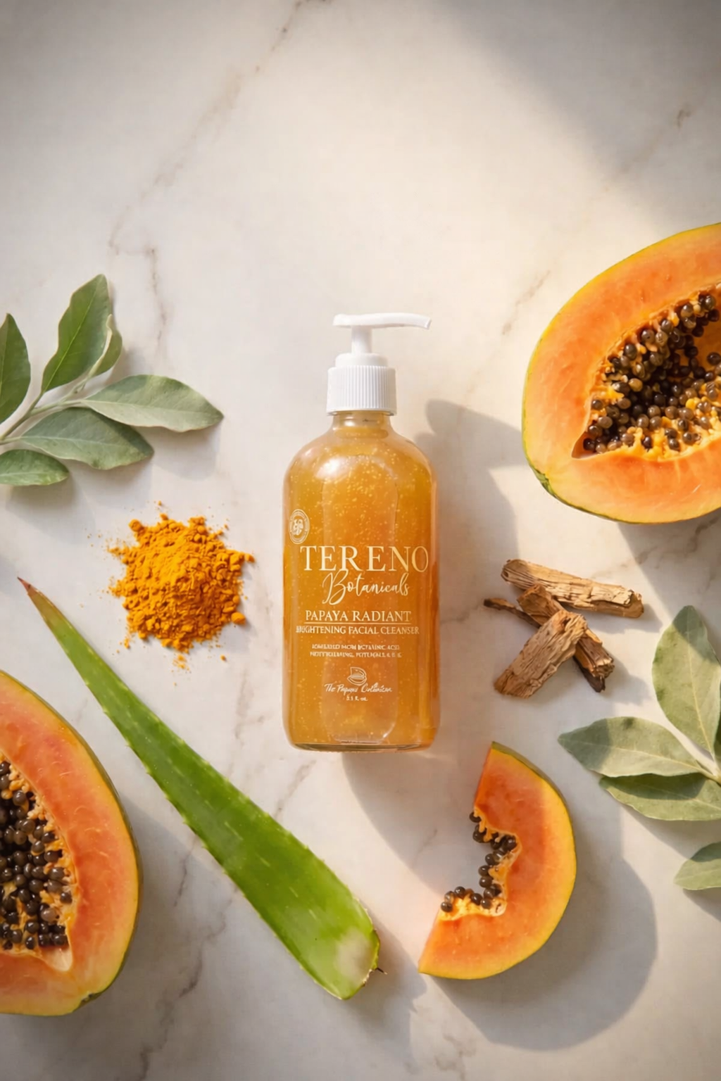 Papaya Radiant Brightening Facial Cleanser, 8oz Glass Bottle All Natural Cleanser With Willow Bark & Papaya Leaf Extracts.png