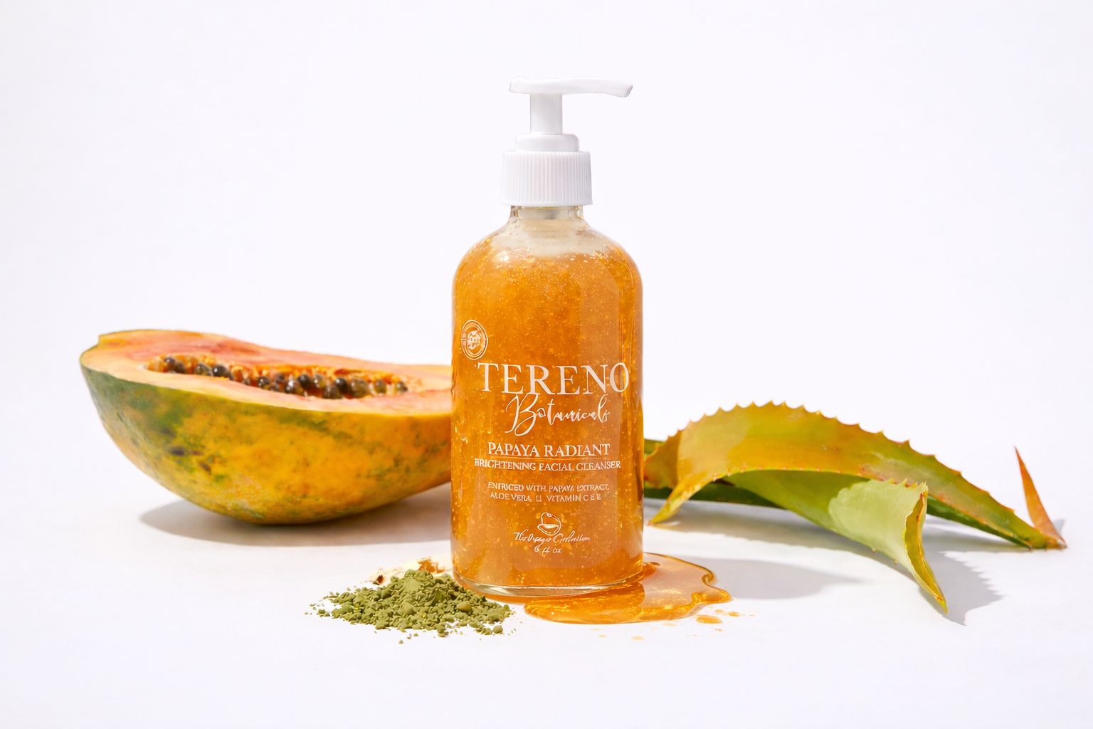 Papaya Radiant Brightening Facial Cleanser, 8oz Glass Bottle: All Natural Cleanser With Willow Bark & Papaya Leaf Extracts - Tereno Botanicals