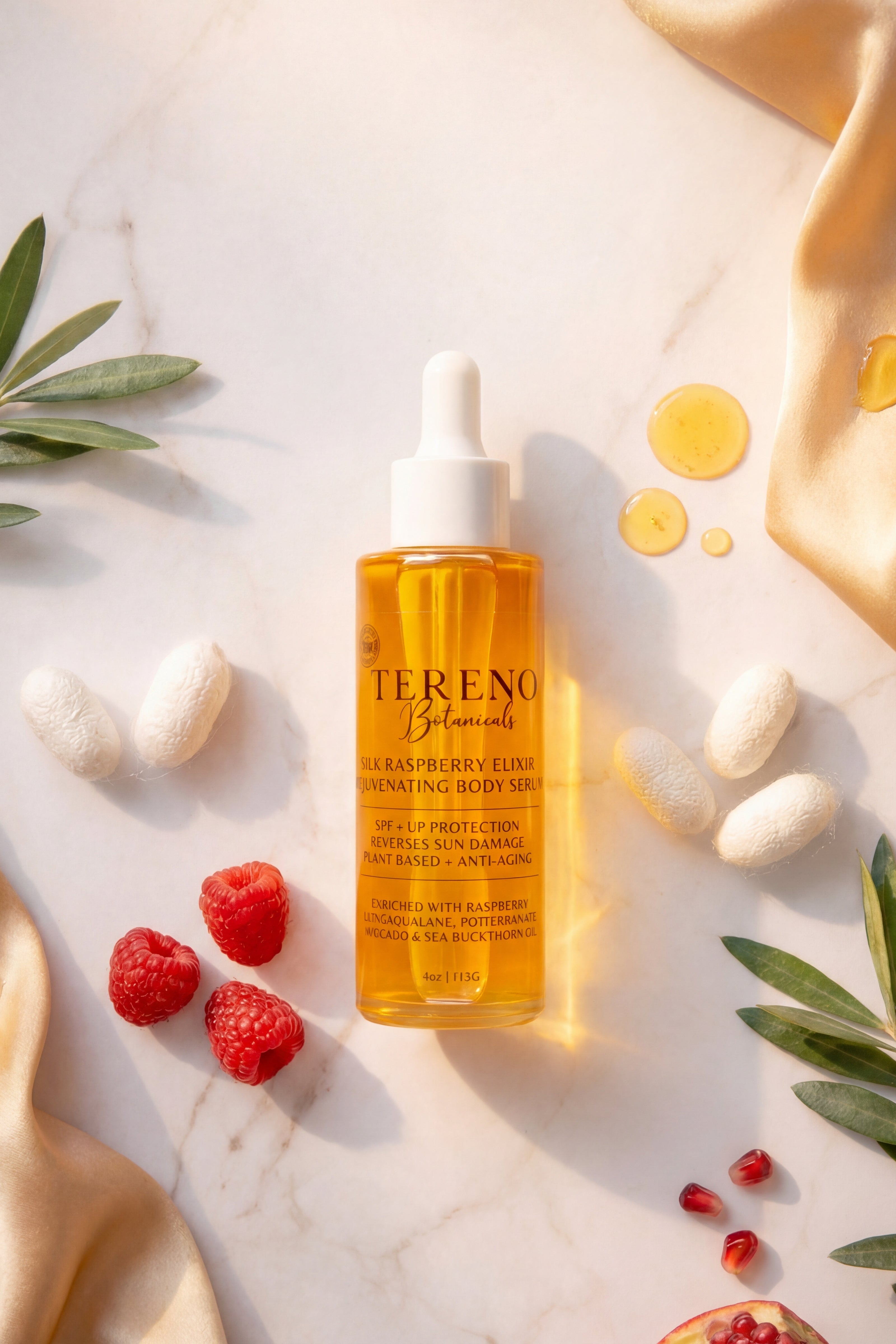 All-Natural Silky Raspberry Body Elixir with SPF: Body Serum Made With Essential Oils And UV Protection | Anti-Wrinkle, Vitamin A, And Vitamin C - Tereno Botanicals