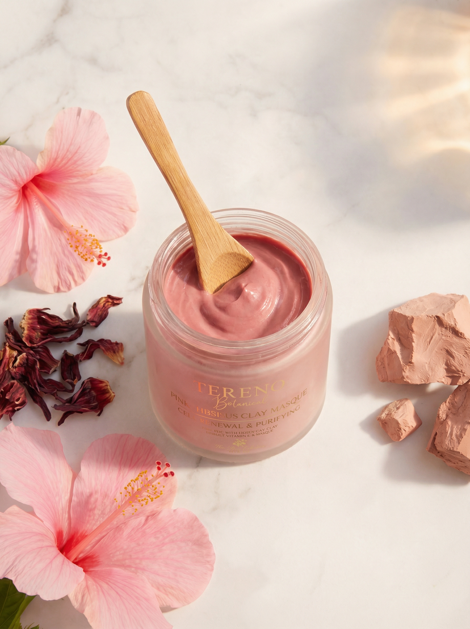 Rose Hibiscus Pearl Exfoliating Face Mask: All-Natural, Vegan, Calming Mask Made With Moroccan Clay And Pearl Extract | Suitable For All Skin Types - Tereno Botanicals