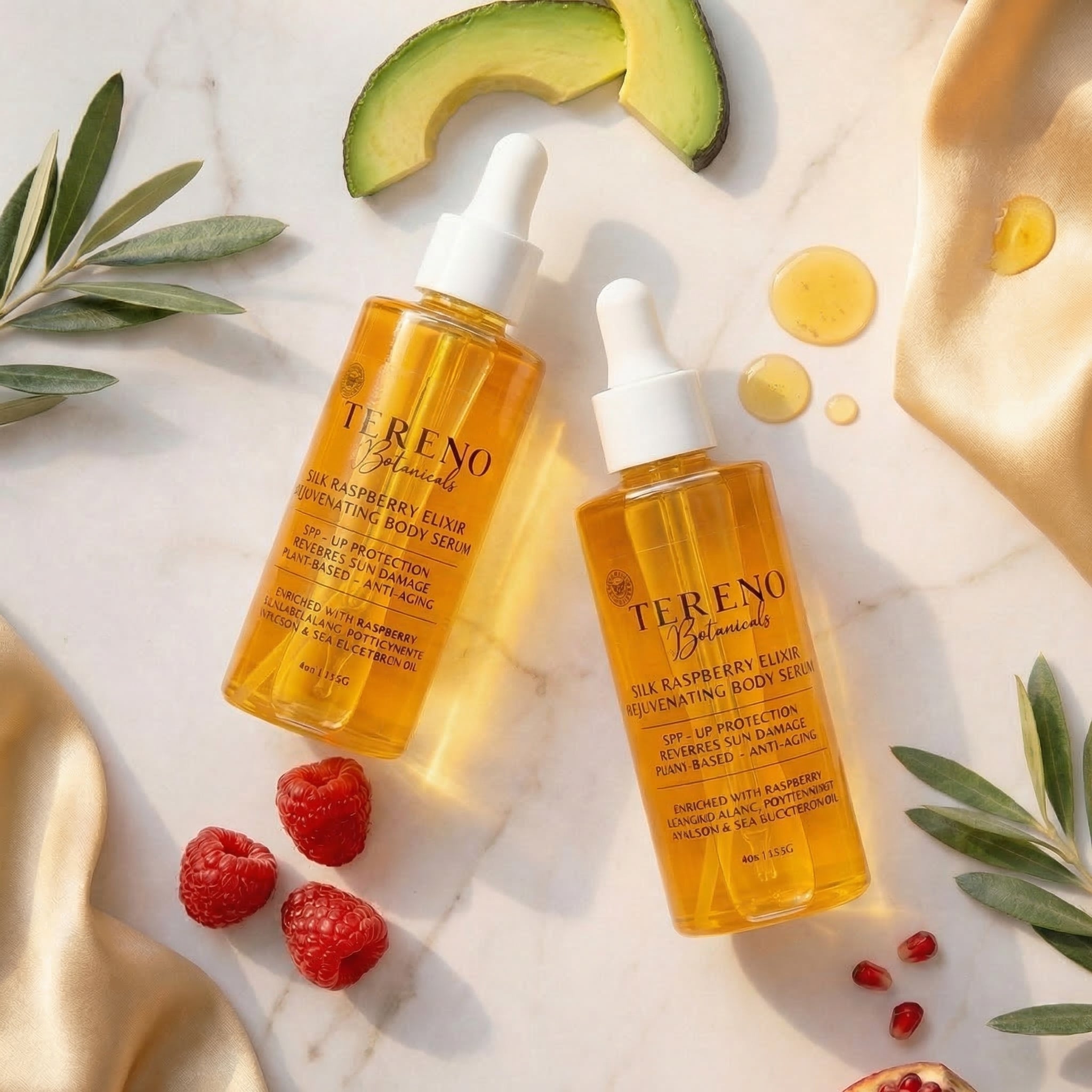 All-Natural Silky Raspberry Body Elixir with SPF: Body Serum Made With Essential Oils And UV Protection | Anti-Wrinkle, Vitamin A, And Vitamin C - Tereno Botanicals