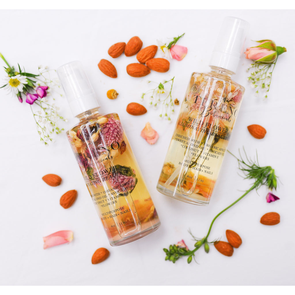 Wild Flower Illuminating Hair Oil 4 oz Glass Bottle: Handcrafted, Organic, Vegan Hair Oil Made With Argan Oil And Vitamin E - Tereno Botanicals