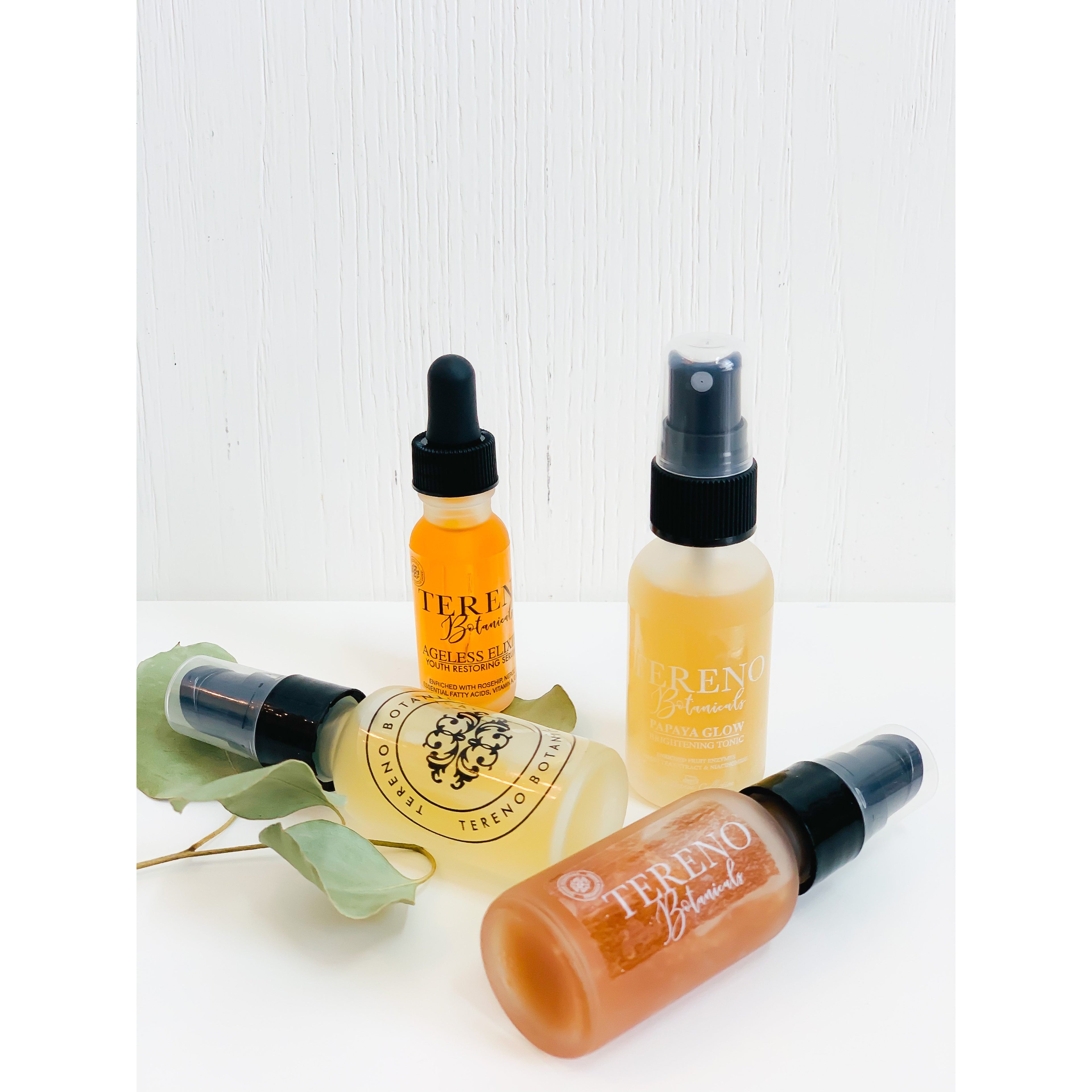 Mini Papaya Glow Set, 1 oz Glass Bottles: Diminish Hyperpigmentation, Age Spots, And Blemishes | Made With Willow Bark And Papaya Extract - Tereno Botanicals
