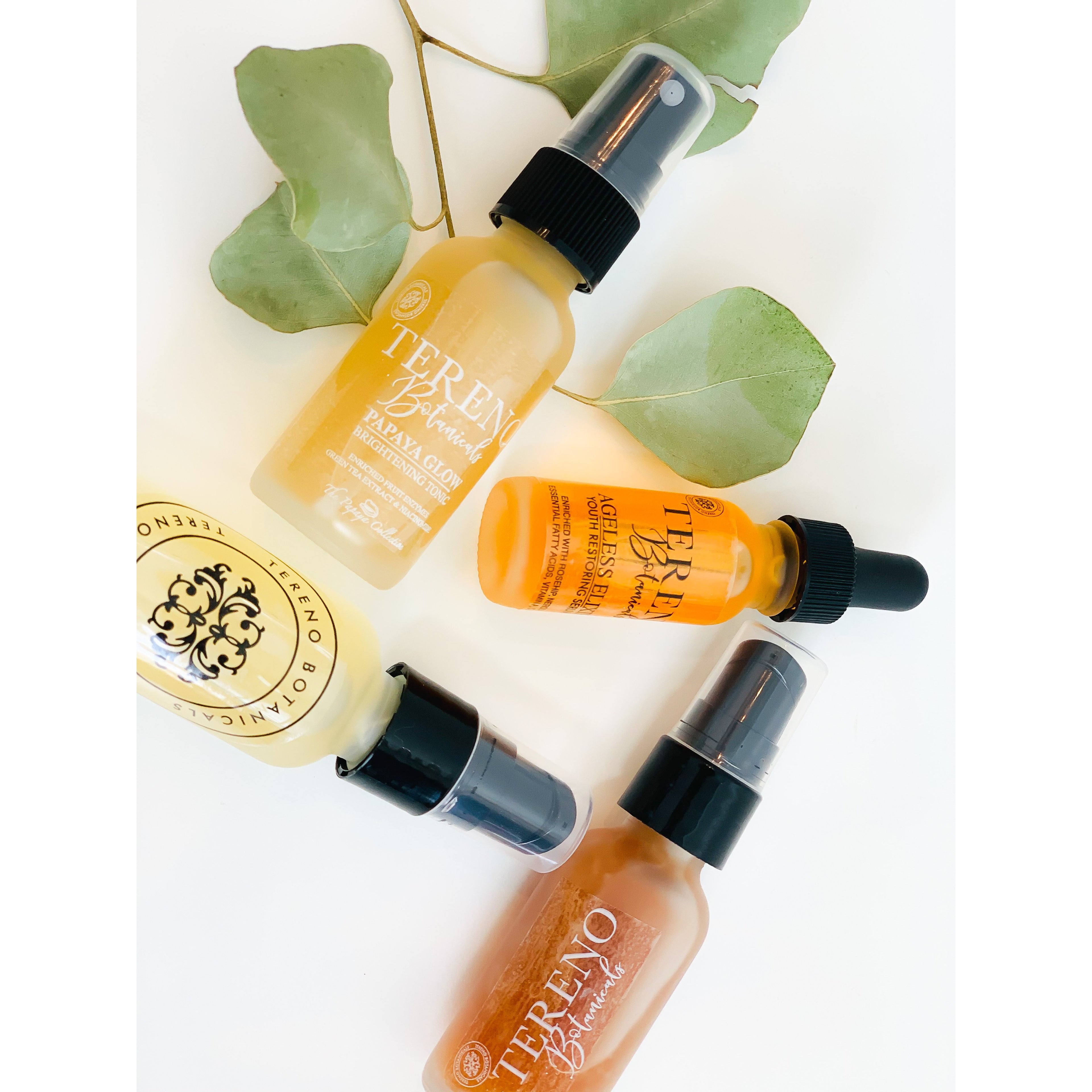 Mini Papaya Glow Set, 1 oz Glass Bottles: Diminish Hyperpigmentation, Age Spots, And Blemishes | Made With Willow Bark And Papaya Extract - Tereno Botanicals
