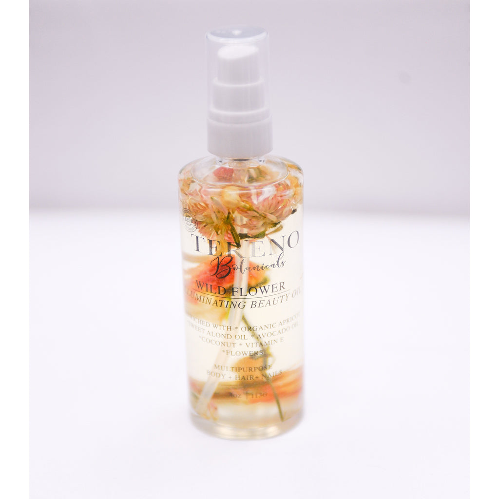 Wild Flower Illuminating Hair Oil 4 oz Glass Bottle: Handcrafted, Organic, Vegan Hair Oil Made With Argan Oil And Vitamin E - Tereno Botanicals