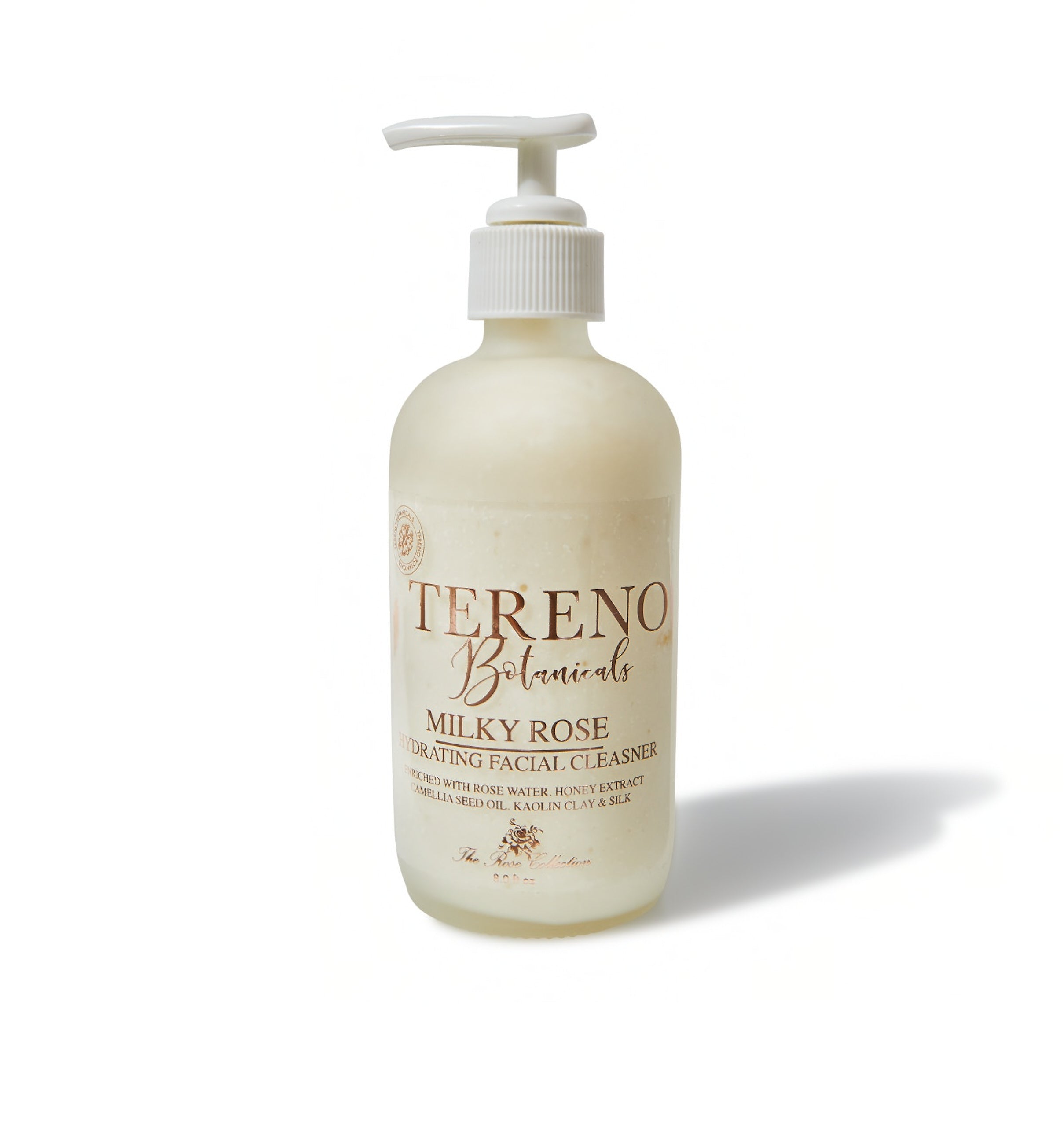 Milky Gel Facial Cleanser, 8 oz Glass Bottle: Sensitive Skin Cream Cleanser With Rose Water, Kaolin Clay, And Rose Water - Tereno Botanicals